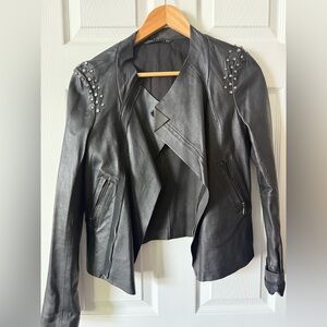 Zara Real Genuine Leather Rhinestone studded Jacket Size Small
